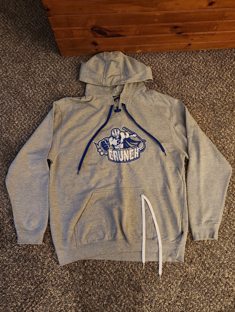 Syracuse Crunch AHL Hockey Pennant Lace Up Hoodie Sweatshirt Gray XL